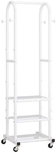 Dttwacoyh Clothing Rack with Wheels,Narrow Metal Garment Rack,White