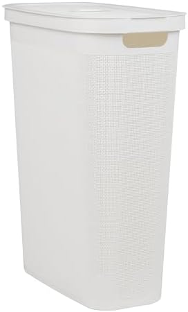Mind Reader Slim Laundry Hamper with Lid, 40L Clothes Basket, Linen Design, P...