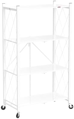DEANIC 4 Tier Foldable Storage Shelves with Wheels, Large Capacity Shelving U...