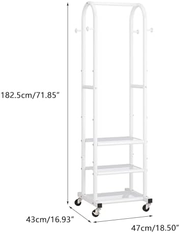 Dttwacoyh Clothing Rack with Wheels,Narrow Metal Garment Rack,White