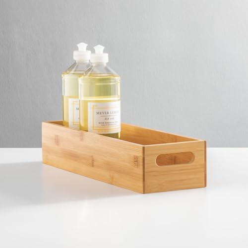 mDesign Set of 2 Kitchen Storage Box – Open-Top Bamboo Storage Tray with Hand...