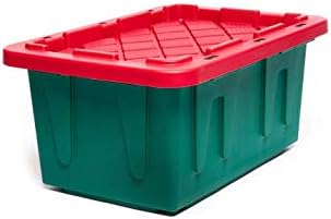 HOMZ Durabilt Plastic Storage Bins with Lids, 15 Gal, Red/Green, 2 Pack