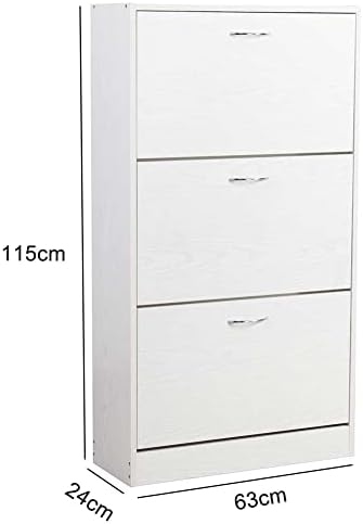 BAKAJI Shoe Rack in MDF Wood with 3 Doors Flip Shoe Holder Metal Handles Doub...
