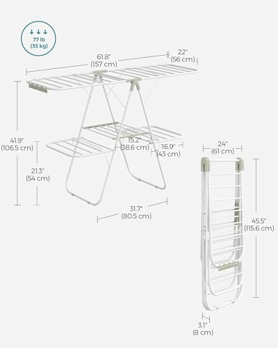SONGMICS Clothes Drying Rack, Foldable 2-Level Stee Laundry Drying Rack