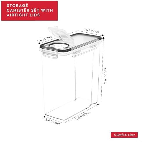 DWËLLZA KITCHEN Cereal Containers Storage 4L Set of 4 Airtight Food Storage C...