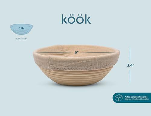 Kook Banneton Bread Proofing Set, Artisan Sourdough Bread Making Kit, 9 Inch ...