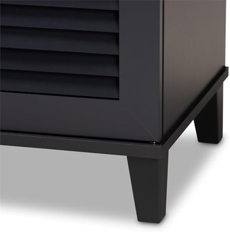 BOWERY HILL Contemporary Wood 8-Shelf Shoe Cabinet, Dark Gray Finish, Solid a...