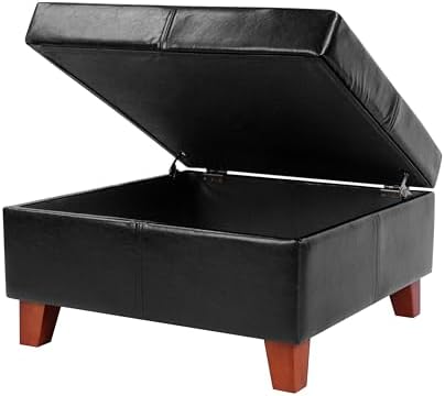HomePop 28" Faux Leather Square Storage Ottoman - Black