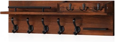 Wooden Wall Mounted Coat Rack for Entryway, Coat Rack Wall Mount with Shelf