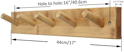 SKOLOO Coat Rack Wall Mount 17 inch, 5 Hooks, Bamboo, Shaker Style, Natural