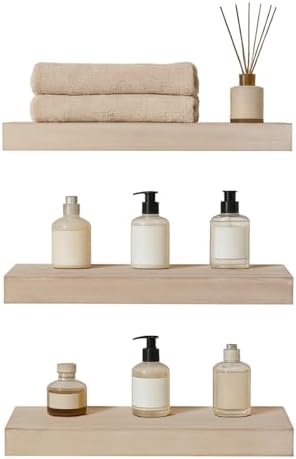 AHDECOR Floating Shelves, Wall Mounted Set of 3 Rustic Wooden Ledge Shelves D...