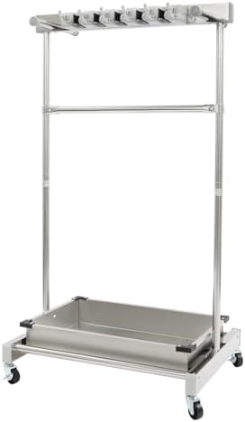 Rolling Mop Holder with Tray, 5 Mops & 12 Hooks, Grab Bar & Crossbar,...