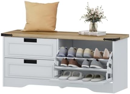 FATORRI Shoe Storage Bench, Entryway Bench with Flip Drawer, Wooden Entry Way...