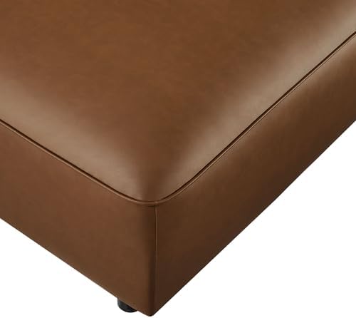 Modway Auren Vegan Leather Ottoman in Coffee - Large Square Faux Leather Foot...