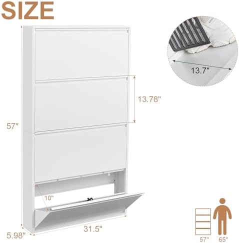 LUCYPAL Shoe Cabinet with 4 Flip Drawers for Entryway,Metal Wall Shoe Storage...