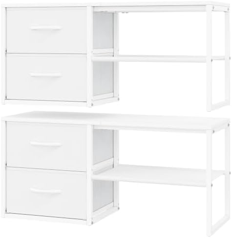 Hongtamoya 2-Pack Stackable Storage Drawers with Open Shelves, White