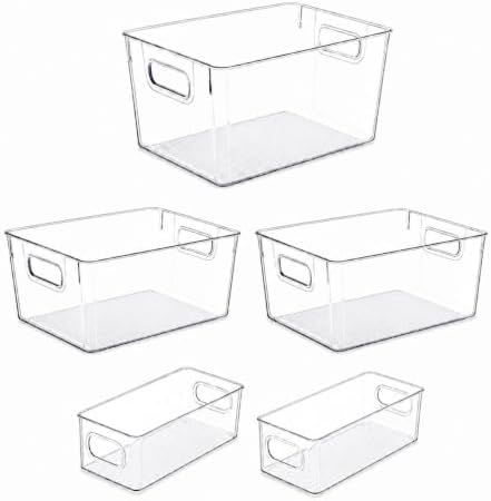Set of 5 Stackable Fridge Organizers and Storage Bins, 2 Small, 2 Medium &...