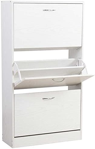 BAKAJI Shoe Rack in MDF Wood with 3 Doors Flip Shoe Holder Metal Handles Doub...