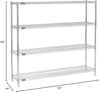 Nexel Adjustable Wire Shelving Unit, 4 Tier, Commercial Dry Storage Rack, 14&...