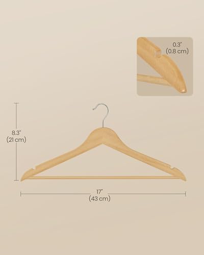 SONGMICS Wooden Hangers, 30 Pack, Basic Wood Clothes Hangers, Space Saving