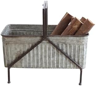 Creative Co-Op Galvanized Metal Storage Bucket on Stand with Handle, Distress...