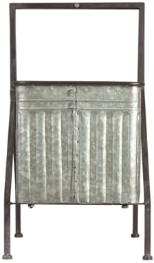 Creative Co-Op Galvanized Metal Storage Bucket on Stand with Handle, Distress...