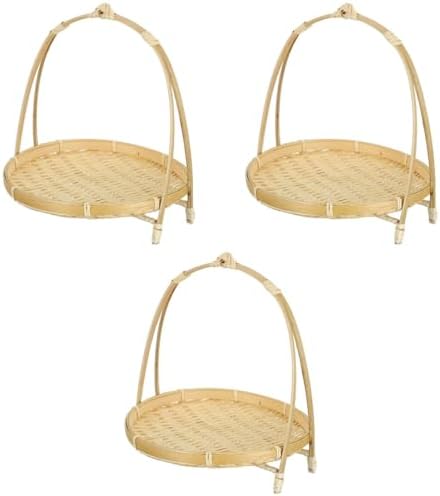 PRETYZOOM 3pcs Bamboo Food Serving Tray with Handle: 7.5 x 7.5 x 8.6 Inch Sha...