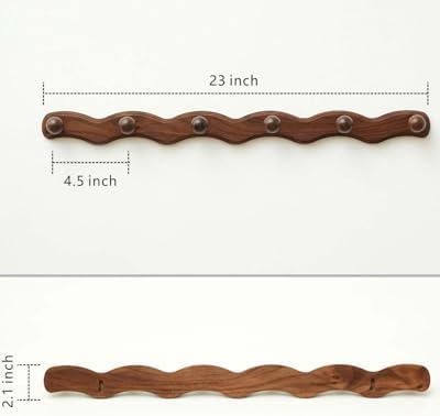 Wood Coat Rack Wall Mount - Walnut Coats Hook Hanger Wall-Mounted, Wave-Shape...