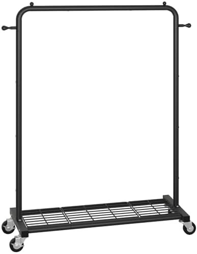 Sywhitta Metal Clothing Rack on Wheels with Mesh Shelf, for Clothes,Black