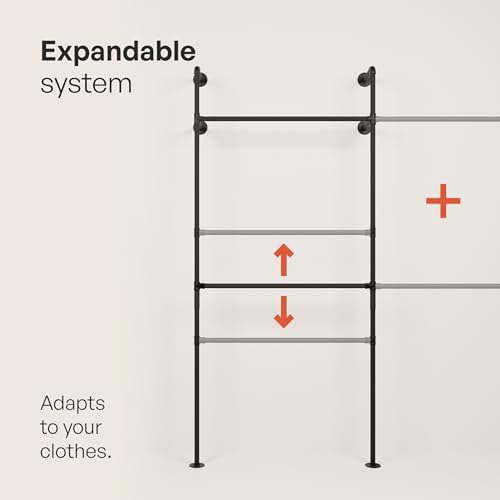 pamo Industrial Clothing Rack Wall Mounted Black – 79" W × 87" H, 6...