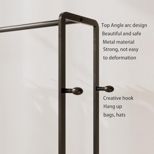 Black Rolling Garment Rack with Shelves and Hooks,Freestanding Metal Clothing...