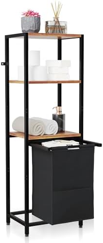 Tilt-Out Laundry Hamper with Shelf – 3 Tier Laundry Organizer with Waterproof...