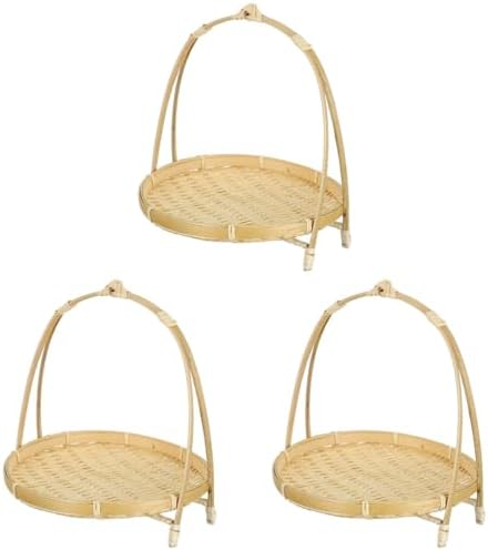 PRETYZOOM 3pcs Bamboo Food Serving Tray with Handle: 7.5 x 7.5 x 8.6 Inch Sha...
