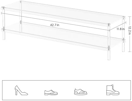 Aquiver Acrylic Long Shoe Rack - 2 Tier Shoe Organizer for Closet- Wide Shoe ...