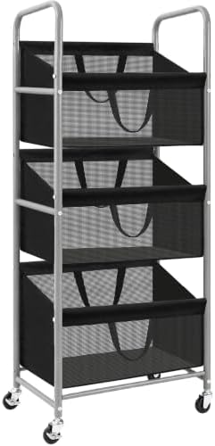 STO STO 3-Tier Vertical Rolling Laundry Hamper, Removable Bags, Black Mesh