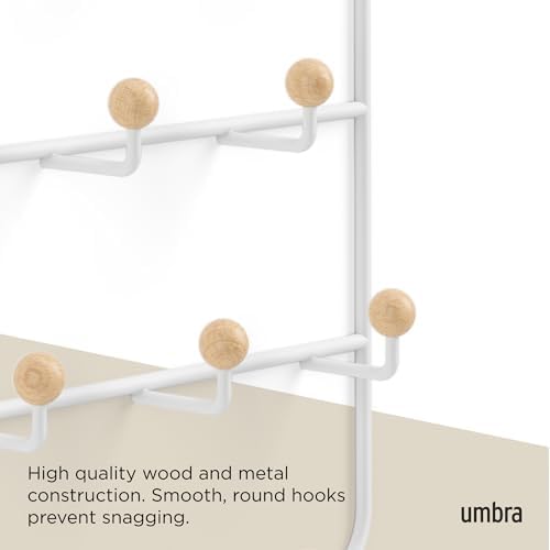 Umbra Estique Coat Rack, Over the Door Wall Hooks, 14 Hook, White/Natural