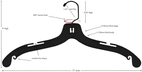 NAHANCO 17" Medium Weight Plastic Shirt Hanger, Black with Black Hook (P...
