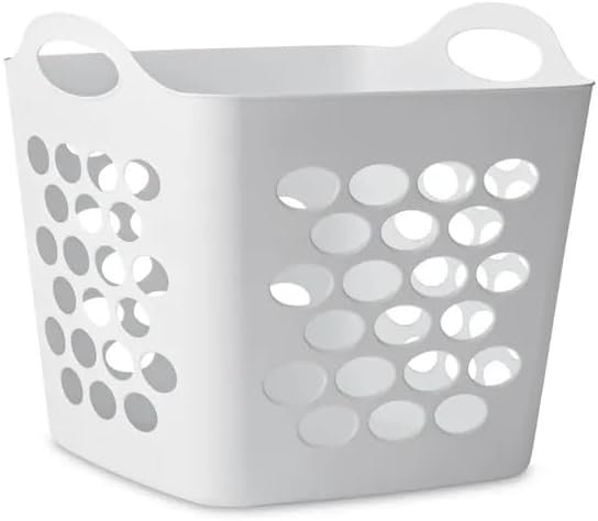 4-Pack Flexible Square Laundry Basket with Built-in Handles, White Plastic Cl...