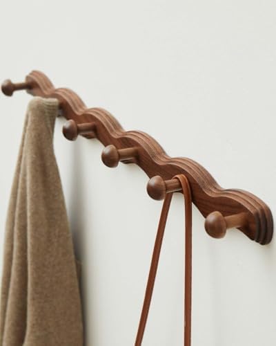 Wood Coat Rack Wall Mount - Walnut Coats Hook Hanger Wall-Mounted, Wave-Shape...