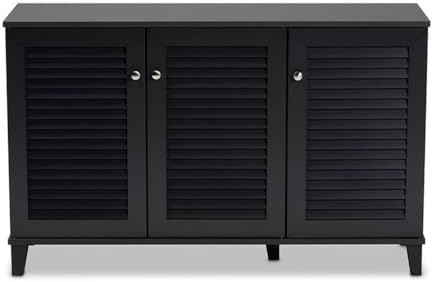 BOWERY HILL Contemporary Wood 8-Shelf Shoe Cabinet, Dark Gray Finish, Solid a...
