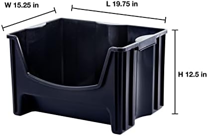 Mighty Tuff Jumbo Stackable Storage Bins, Pack of 3, Easy-Access Storage, Lar...