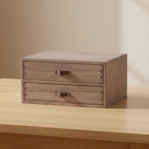 DDYURI Wood 2 Drawer Desktop Organizer Cabinet - Desk Storage Box for Kitchen...
