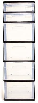 HOMZ 6 Drawer Storage Cart, Large Plastic Container, Black Frame, 2 Pack