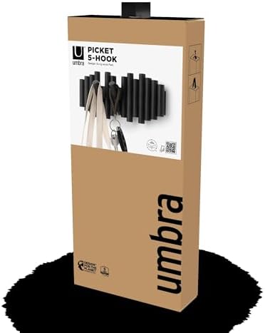 Umbra Picket Coat Rack, Wall Mount 5 Flip-Down Coat Hooks, Black