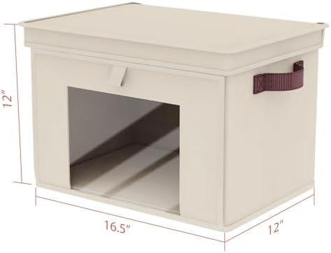 Univivi Front Opening Storage Bins with Lids for Closet, Beige, 4 Pack