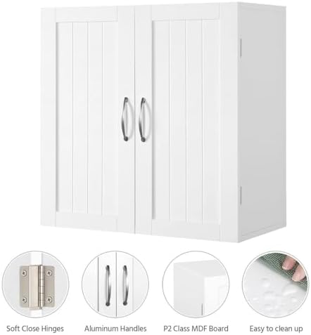 Yaheetech Wall Mounted Bathroom Storage Cabinet with Doors, Laundry, White