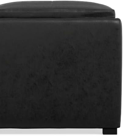 SIMPLIHOME Avalon 35" Wide Vegan Leather Square Storage Ottoman in Black