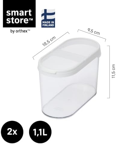 SmartStore Cereal Storage Containers, Set of 2 x 1.1 L | Stackable, Clear, Fl...