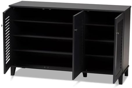BOWERY HILL Contemporary Wood 8-Shelf Shoe Cabinet, Dark Gray Finish, Solid a...