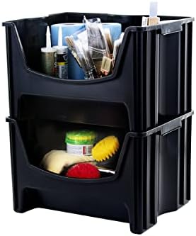 Mighty Tuff Jumbo Stackable Storage Bins, Pack of 3, Easy-Access Storage, Lar...